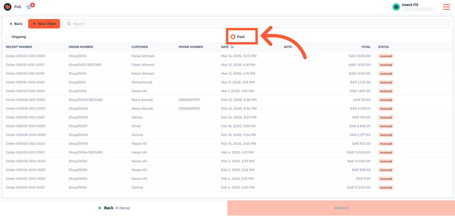 Step 1 - Select Order Refund